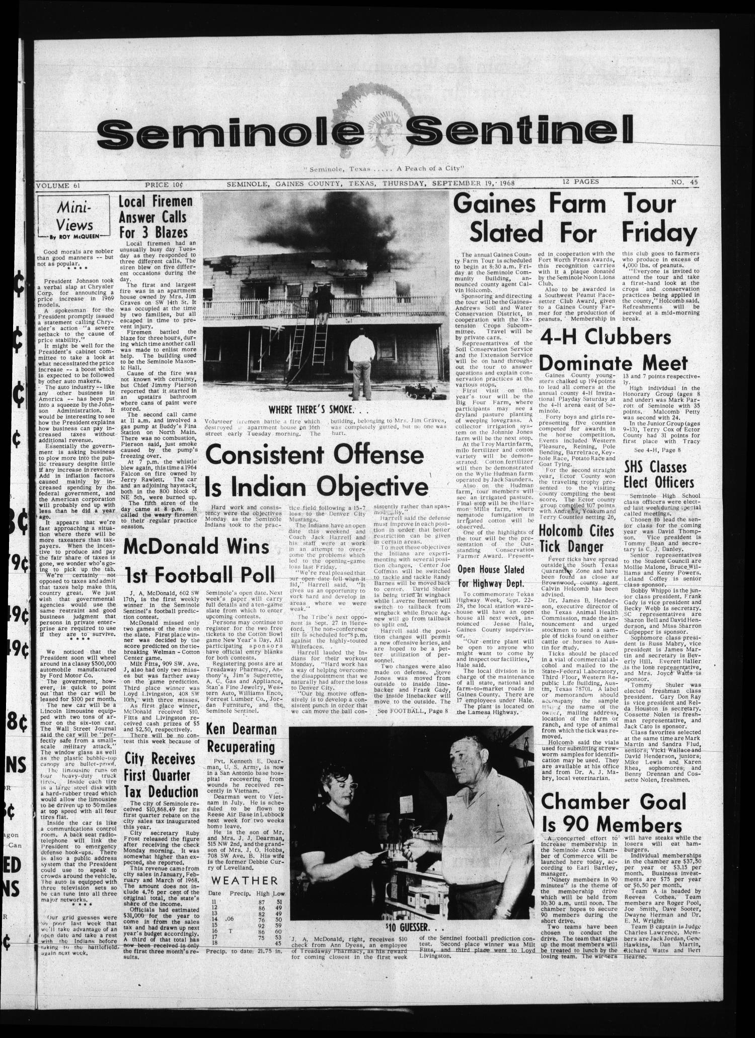 Seminole Sentinel (Seminole, Tex.), Vol. 61, No. 45, Ed. 1 Thursday, September 19, 1968
                                                
                                                    [Sequence #]: 1 of 12
                                                