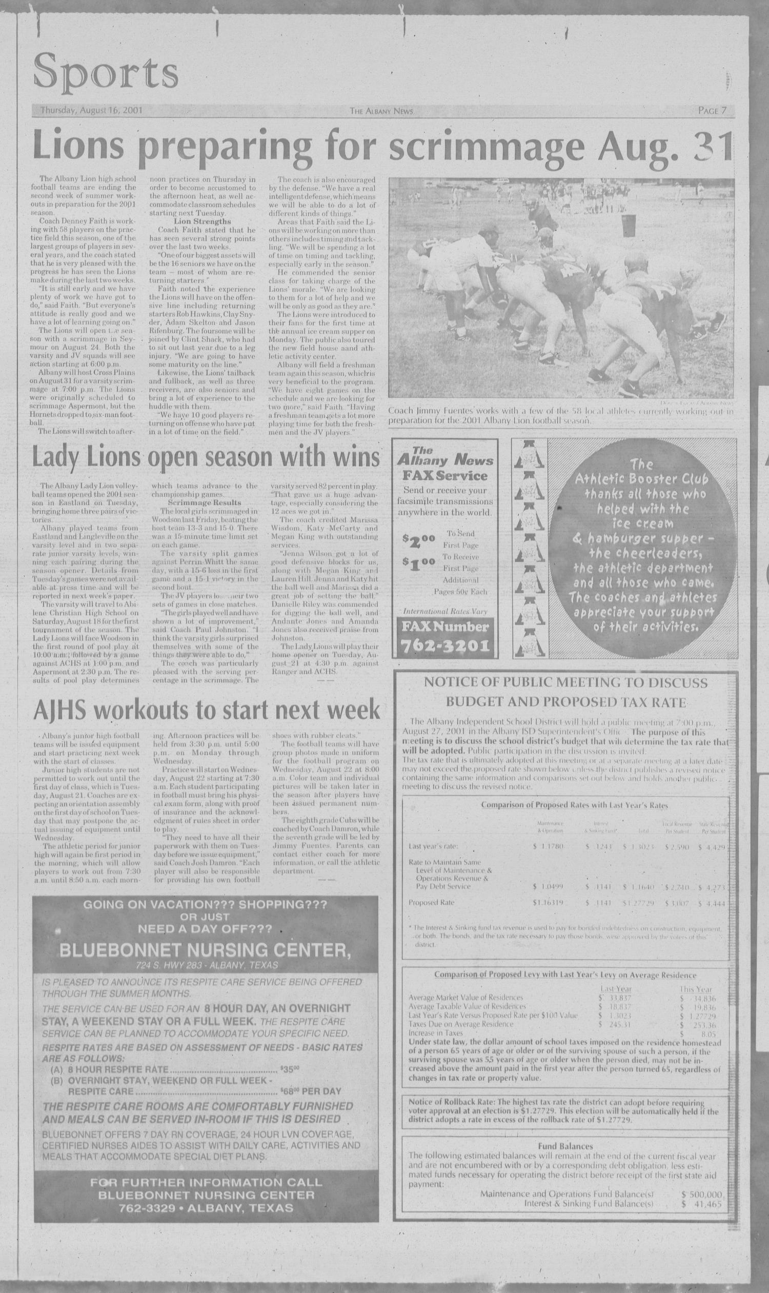 The Albany News (Albany, Tex.), Vol. 126, No. 12, Ed. 1 Thursday, August 16, 2001
                                                
                                                    [Sequence #]: 7 of 10
                                                
