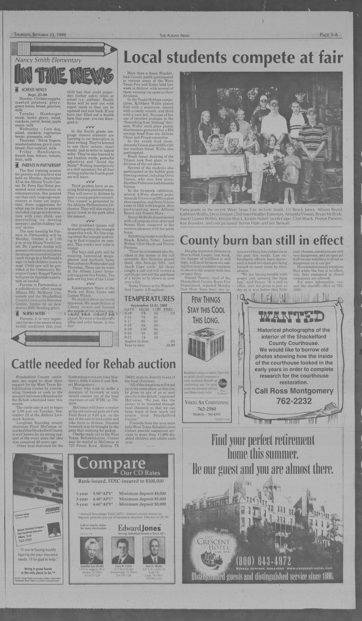 The Albany News (Albany, Tex.), Vol. 124, No. 17, Ed. 1 Thursday, September 23, 1999
                                                
                                                    [Sequence #]: 3 of 14
                                                