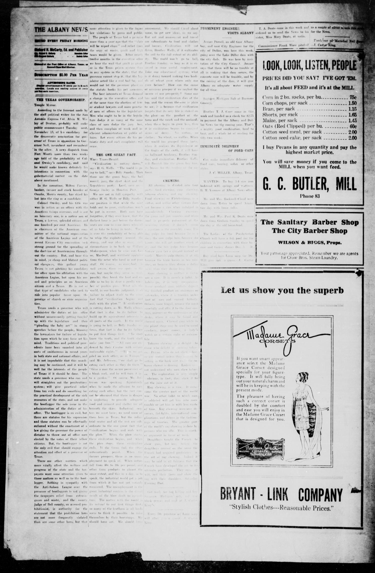 The Albany News (Albany, Tex.), Vol. 38, No. 22, Ed. 1 Friday, November 18, 1921
                                                
                                                    [Sequence #]: 4 of 8
                                                