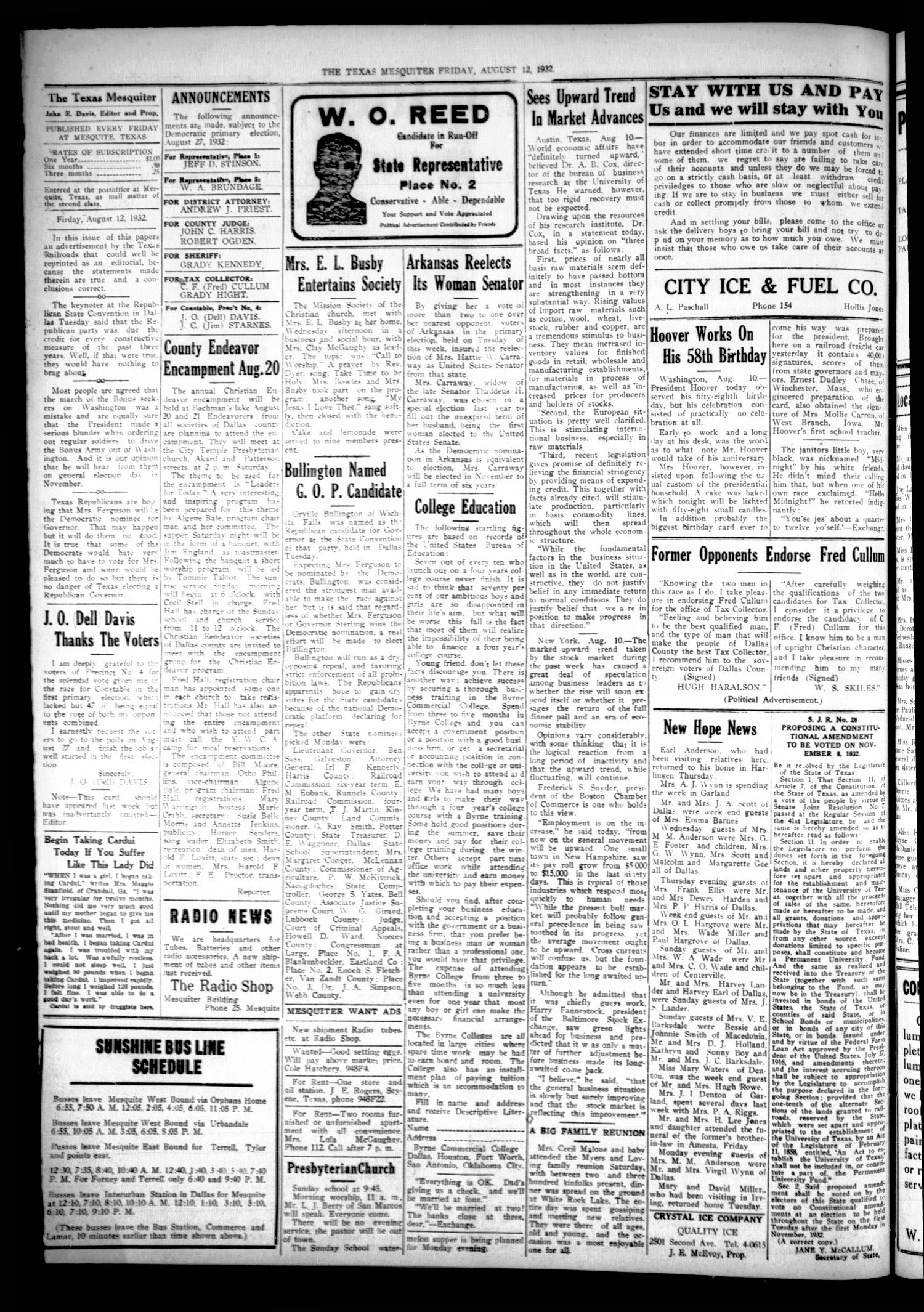 The Texas Mesquiter. (Mesquite, Tex.), Vol. 51, No. 7, Ed. 1 Friday, August 12, 1932
                                                
                                                    [Sequence #]: 2 of 4
                                                