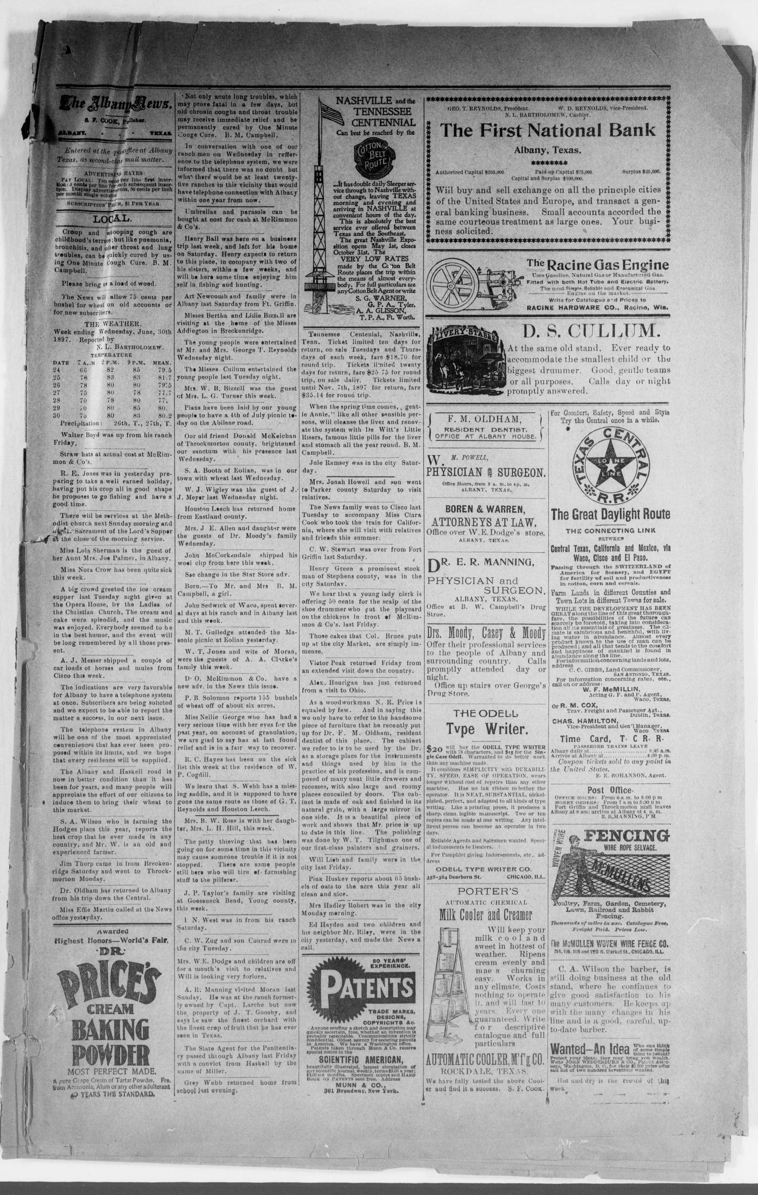 The Albany News. (Albany, Tex.), Vol. 14, No. 12, Ed. 1 Friday, July 2, 1897
                                                
                                                    [Sequence #]: 7 of 10
                                                