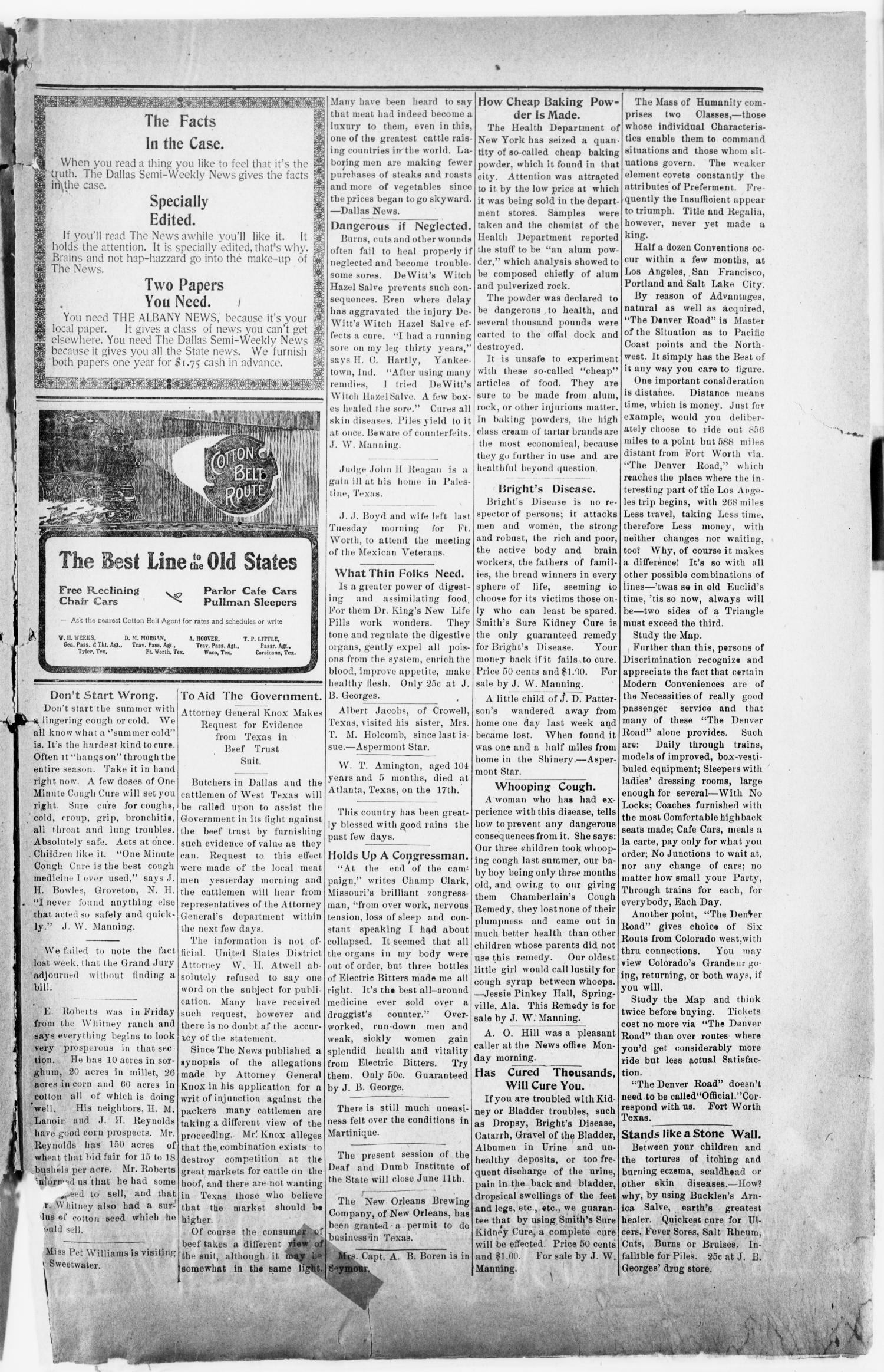 The Albany News. (Albany, Tex.), Vol. 18, No. 52, Ed. 1 Friday, May 23, 1902
                                                
                                                    [Sequence #]: 3 of 8
                                                