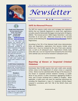 Credit Union Department Newsletter, Number 10-11, October 2011