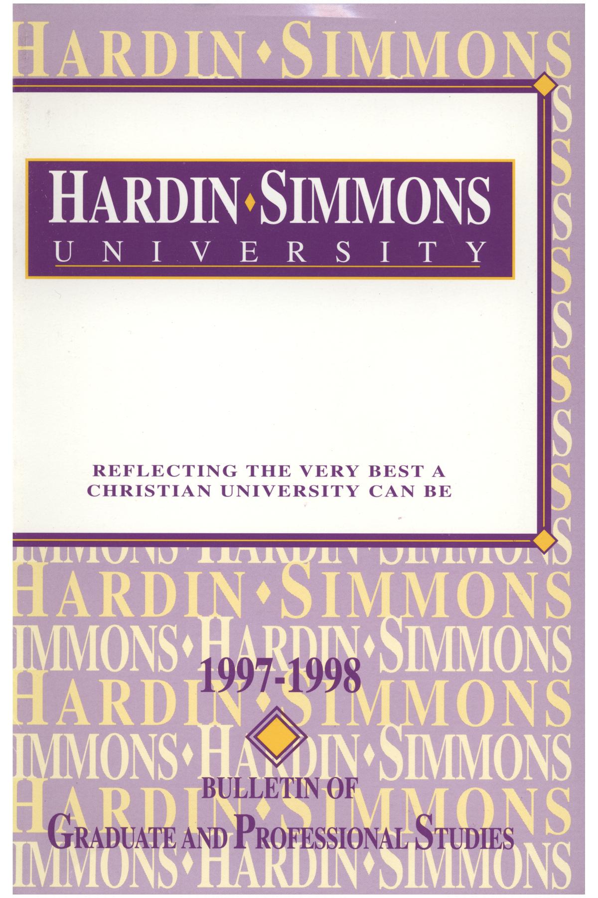 Catalog of Hardin-Simmons University, 1997-1998 Graduate Bulletin
                                                
                                                    Front Cover
                                                