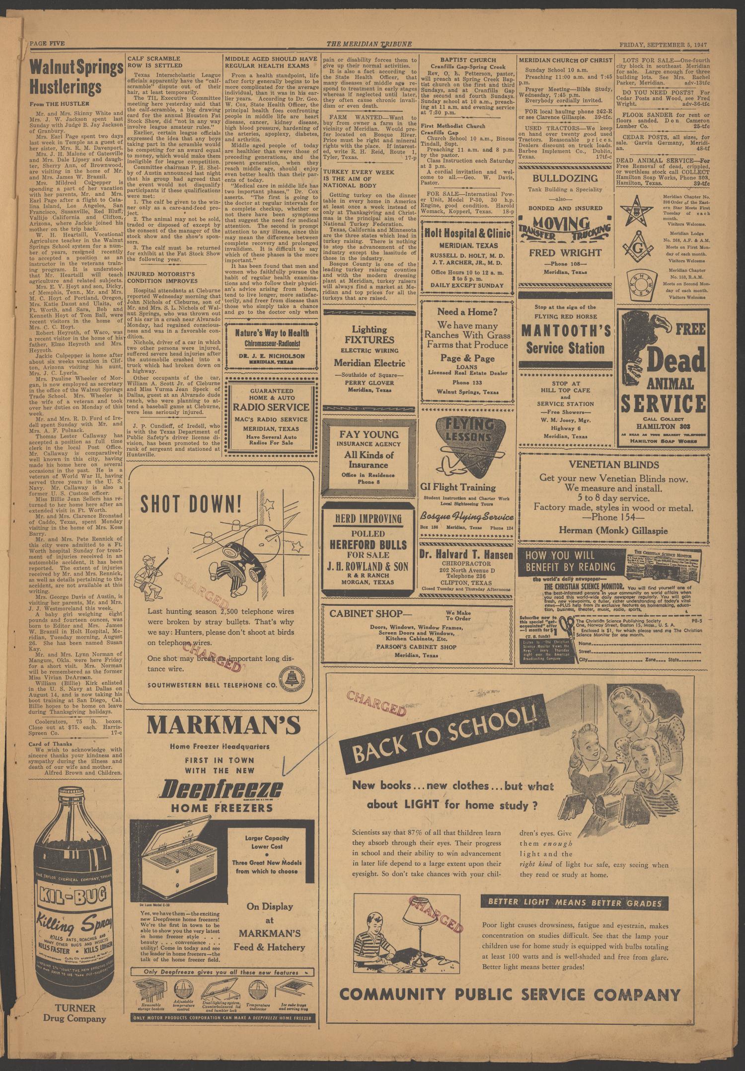 The Meridian Tribune (Meridian, Tex.), Vol. 54, No. 17, Ed. 1 Friday, September 5, 1947
                                                
                                                    [Sequence #]: 5 of 8
                                                