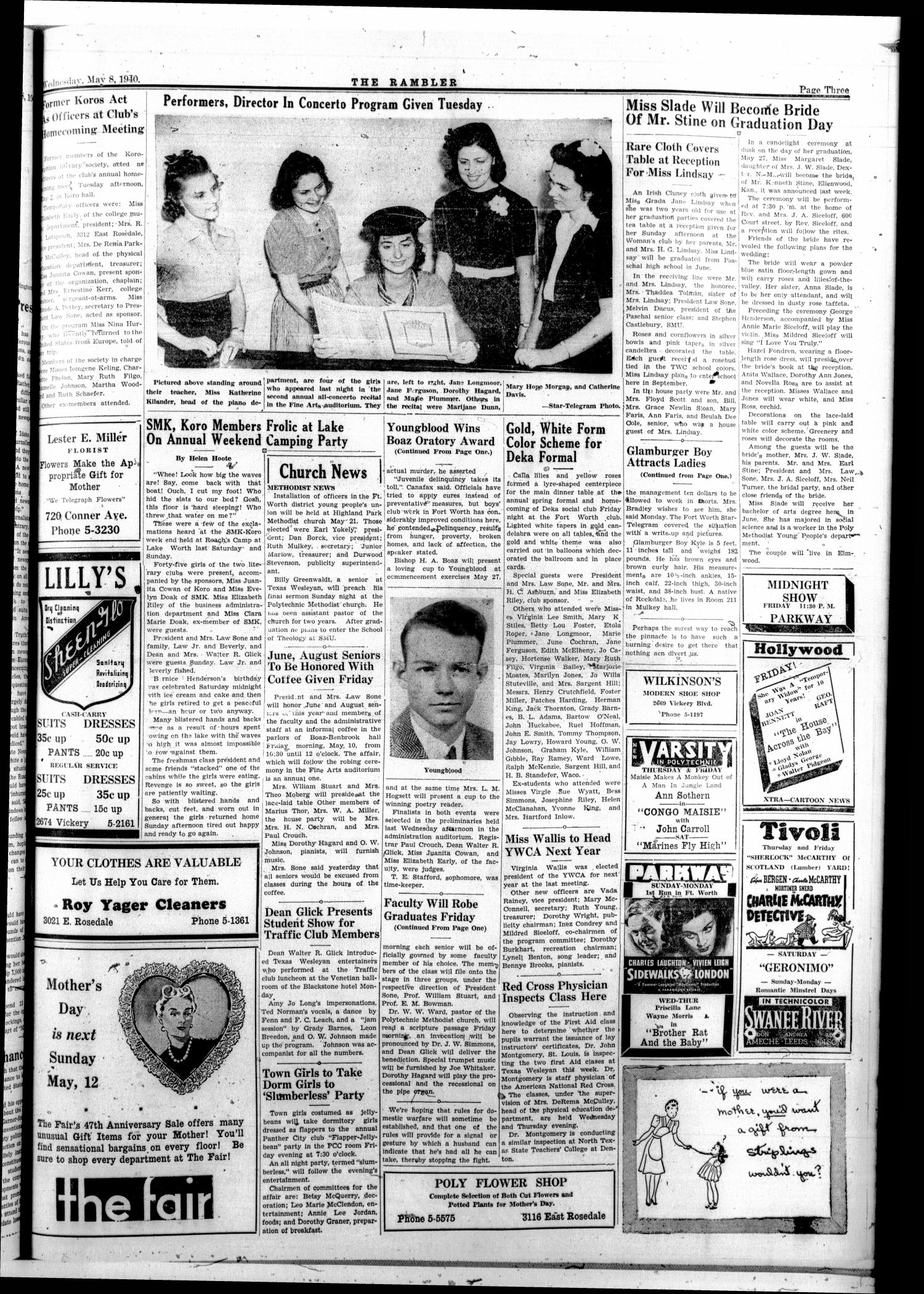 The Rambler (Fort Worth, Tex.), Vol. 14, No. 29, Ed. 1 Wednesday, May 8, 1940
                                                
                                                    [Sequence #]: 3 of 4
                                                