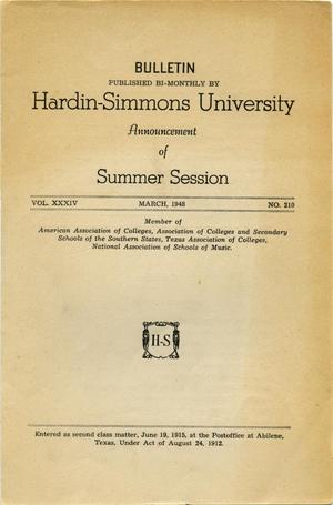 Primary view of Catalogue of Hardin-Simmons University, 1948 Summer Session