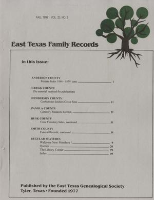 Primary view of object titled 'East Texas Family Records, Volume 23, Number 3, Fall 1999'.