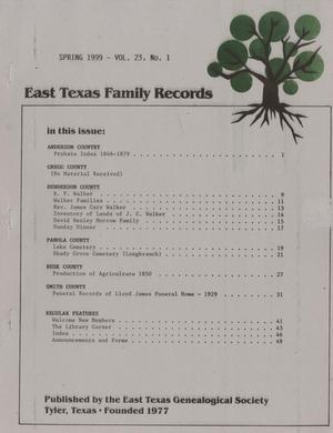 Primary view of object titled 'East Texas Family Records, Volume 23, Number 1, Spring 1999'.