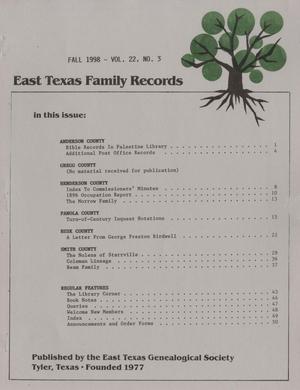 Primary view of object titled 'East Texas Family Records, Volume 22, Number 3, Fall 1998'.