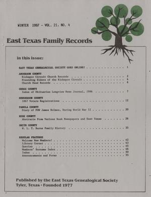 Primary view of object titled 'East Texas Family Records, Volume 21, Number 4, Winter 1997'.