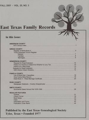 Primary view of object titled 'East Texas Family Records, Volume 25, Number 3, Fall 2001'.