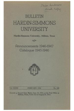 Primary view of object titled 'Catalogue of Hardin-Simmons University, 1945-1946'.