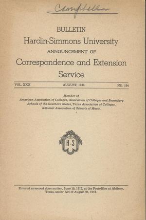 Primary view of Catalogue of Hardin-Simmons University, 1944, Correspondence and Extension Service