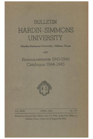Primary view of object titled 'Catalogue of Hardin-Simmons University, 1944-1945'.