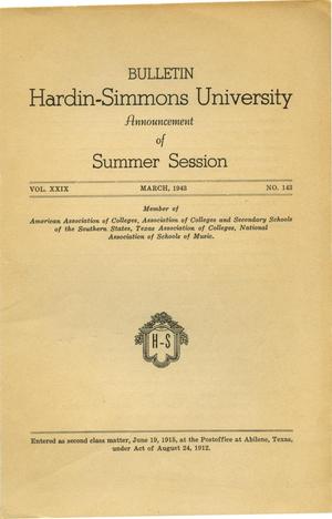 Catalogue of Hardin-Simmons University, 1943 Summer Session