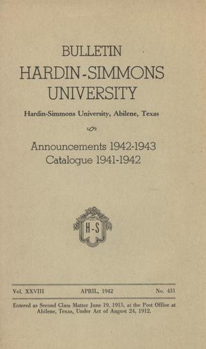 Primary view of object titled 'Catalogue of Hardin-Simmons University, 1941-1942'.