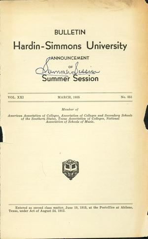 Catalogue of Hardin-Simmons University, 1935 Summer Session