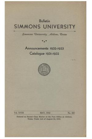 Primary view of object titled 'Catalogue of Simmons University, 1931-1932'.