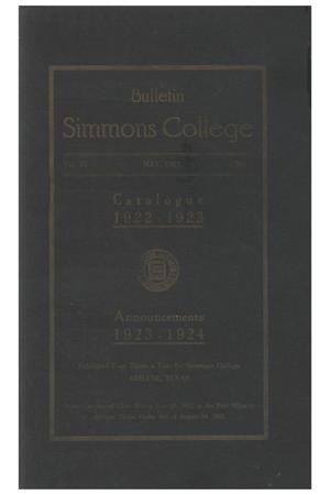 Primary view of Catalogue of Simmons College, 1922-1923