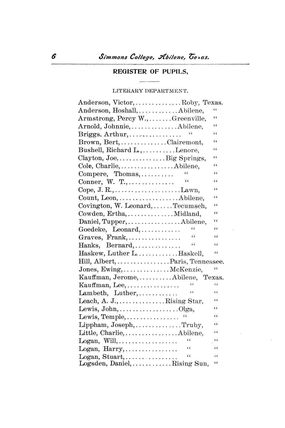 Catalogue of Simmons College, 18961897 Page 6 The Portal to Texas