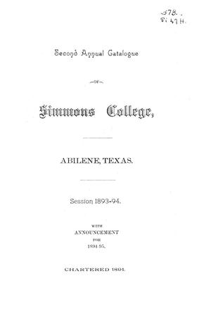 Primary view of object titled 'Catalogue of Simmons College, 1893-1894'.