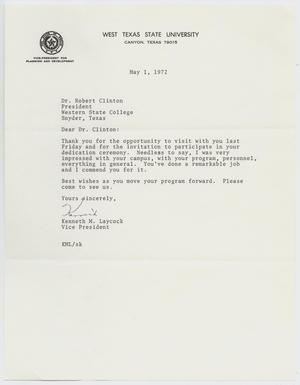 Primary view of object titled '[Letter from Kenneth Laycock to Robert Clinton - May 1, 1972]'.