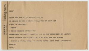 Primary view of object titled '[Telegram from Midwestern University - April 27, 1972]'.