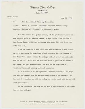 Primary view of object titled '[Letter from Robert L. Clinton to the Occupational Advisory Committee - May 14, 1970]'.