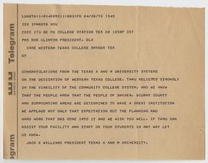 Primary view of object titled '[Telegram from Texas A&M University - April 20, 1972]'.