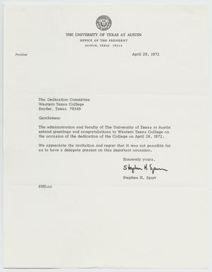 Primary view of object titled '[Letter from Stephen Spurr to Robert Clinton - April 28, 1972]'.