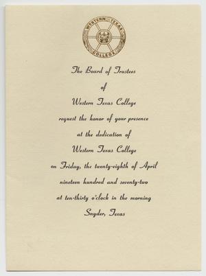 Primary view of object titled '[Invitation to the Western Texas College Dedication]'.