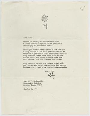 [Letter from LBJ to C. T. McLaughlin - October 4, 1971]