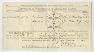Primary view of object titled '[Certificate of Registration of Marks and Brands for H. D. Maxwell]'.