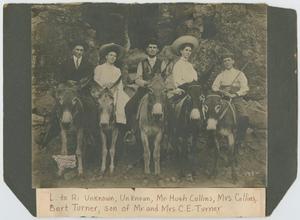 Primary view of object titled '[People Posing Atop Donkeys at Lover's Retreat]'.