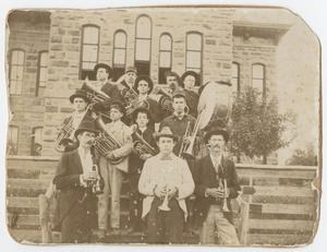 Primary view of object titled '[Band Standing by the Palo Pinto Courthouse]'.