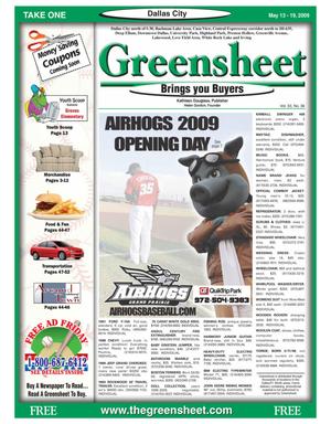 Primary view of object titled 'The Greensheet (Dallas, Tex.), Vol. 33, No. 36, Ed. 1 Wednesday, May 13, 2009'.