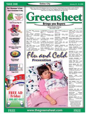 Primary view of object titled 'The Greensheet (Dallas, Tex.), Vol. 31, No. 288, Ed. 1 Wednesday, January 23, 2008'.
