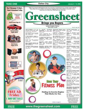 Primary view of object titled 'The Greensheet (Dallas, Tex.), Vol. 31, No. 274, Ed. 1 Wednesday, January 9, 2008'.
