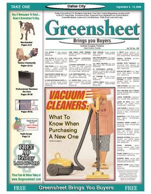 Primary view of object titled 'The Greensheet (Dallas, Tex.), Vol. 30, No. 148, Ed. 1 Wednesday, September 6, 2006'.