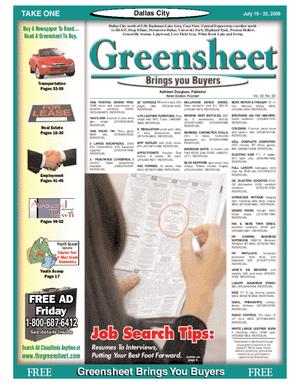 Primary view of object titled 'The Greensheet (Dallas, Tex.), Vol. 30, No. 99, Ed. 1 Wednesday, July 19, 2006'.