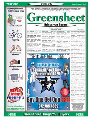 Primary view of The Greensheet (Dallas, Tex.), Vol. 31, No. 78, Ed. 1 Wednesday, June 27, 2007