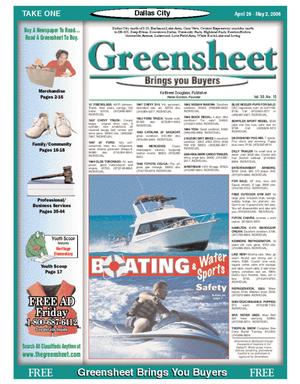 Primary view of object titled 'The Greensheet (Dallas, Tex.), Vol. 30, No. 15, Ed. 1 Wednesday, April 26, 2006'.