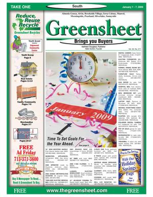Primary view of object titled 'Greensheet (Houston, Tex.), Vol. 39, No. 571, Ed. 1 Thursday, January 1, 2009'.