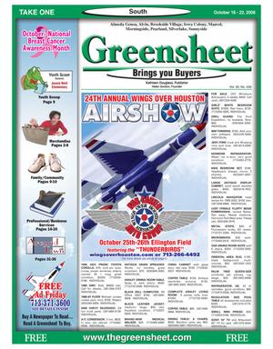 Primary view of object titled 'Greensheet (Houston, Tex.), Vol. 39, No. 439, Ed. 1 Thursday, October 16, 2008'.