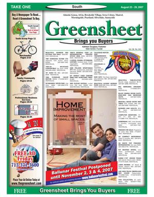 Primary view of object titled 'Greensheet (Houston, Tex.), Vol. 38, No. 343, Ed. 1 Thursday, August 23, 2007'.