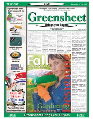 Primary view of object titled 'Greensheet (Houston, Tex.), Vol. 38, No. 391, Ed. 1 Thursday, September 20, 2007'.