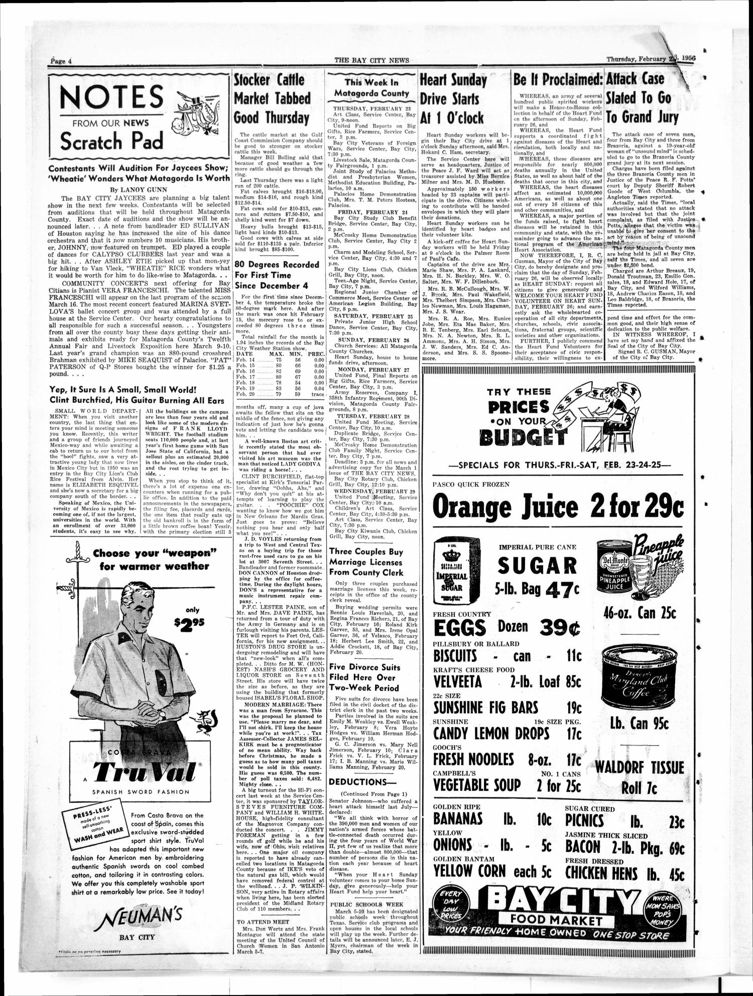 The Bay City News (Bay City, Tex.), Vol. 10, No. 36, Ed. 1 Thursday, February 23, 1956
                                                
                                                    [Sequence #]: 4 of 8
                                                