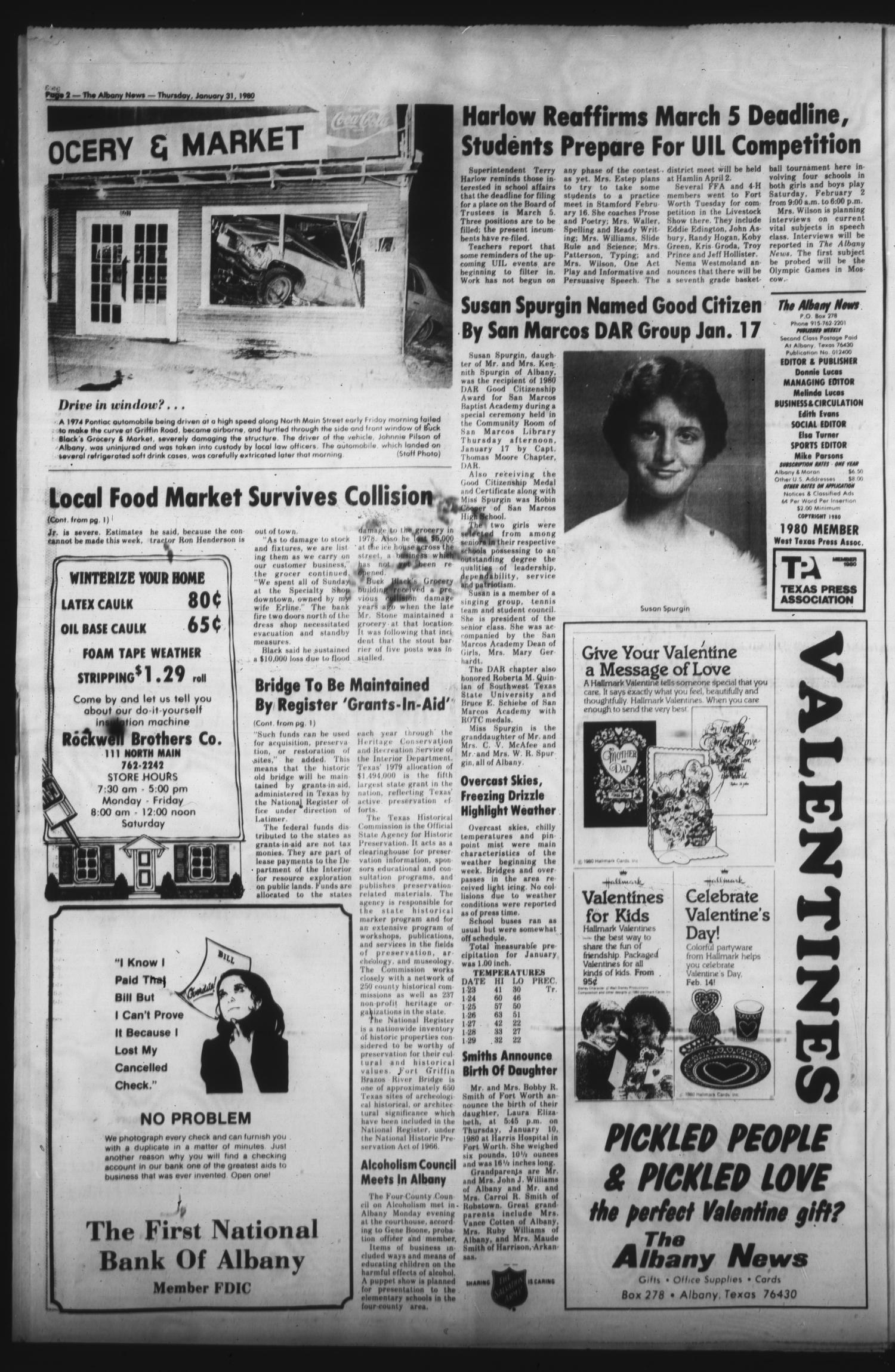 The Albany News (Albany, Tex.), Vol. 104, No. 32, Ed. 1 Thursday, January 31, 1980
                                                
                                                    [Sequence #]: 2 of 12
                                                